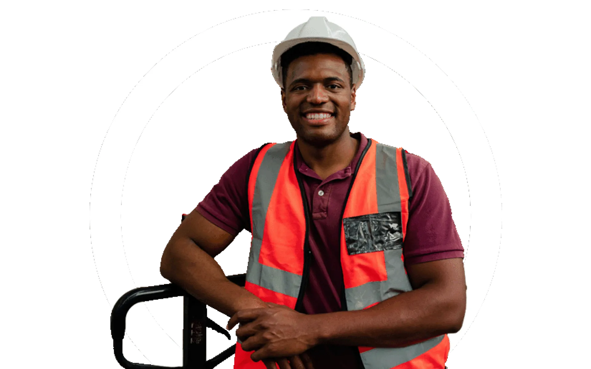 Male factory worker smiling besides packages in warehouse 387071792